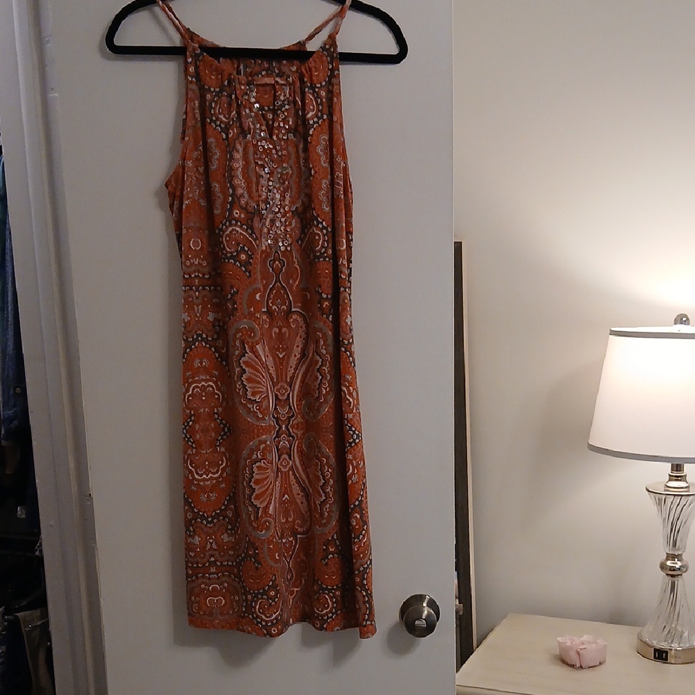 INC International Concepts Orange Paisley Mini Dress